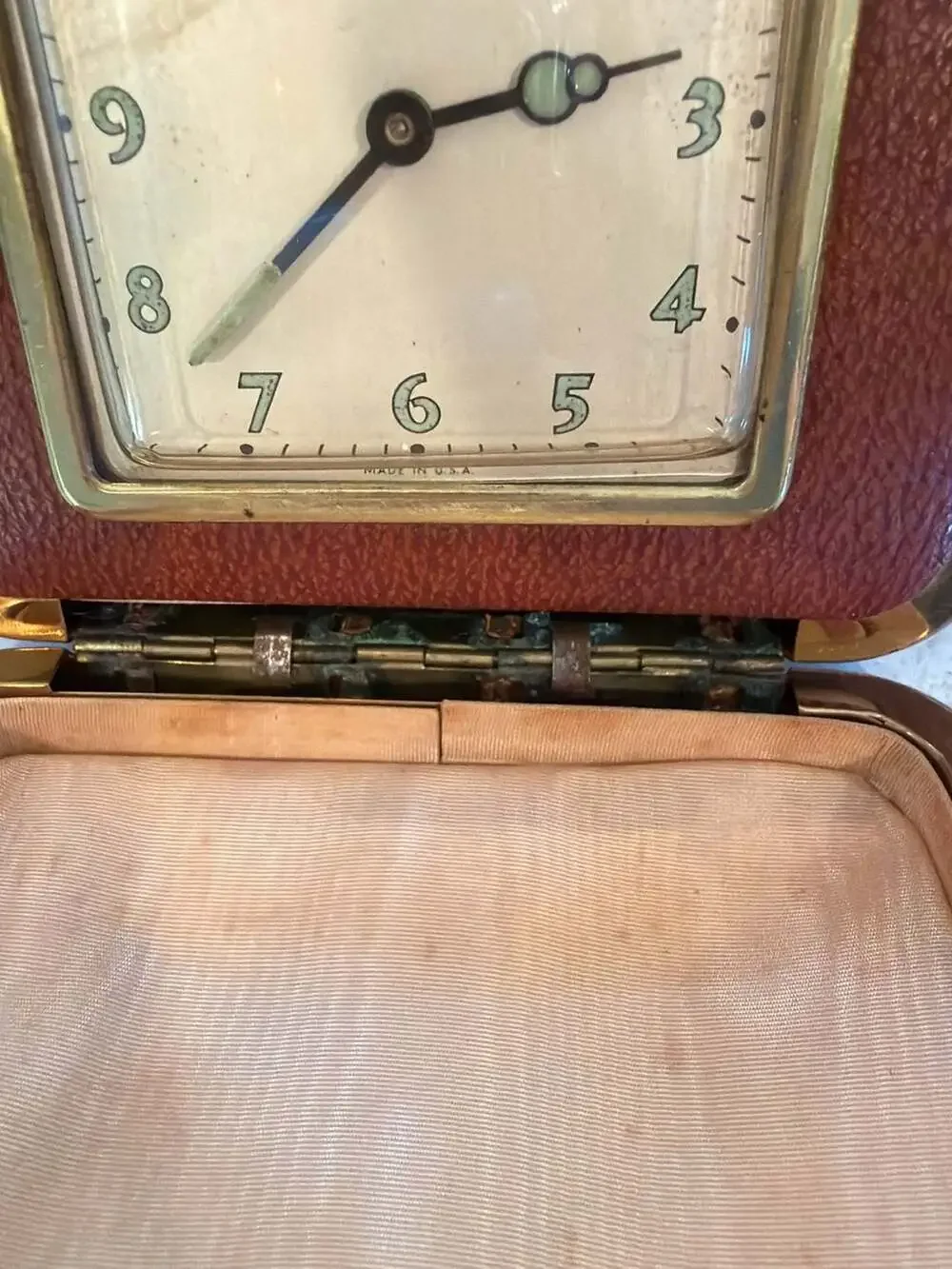 Vintage Phinney-Walker Brown Leather Folding Travel Alarm Clock